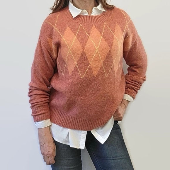 Loft Coral Blush Argyle Wool Sweater - Picture 3 of 8